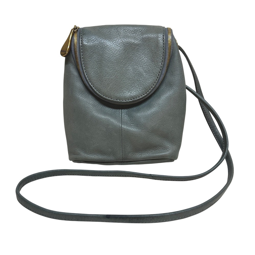 Hobo Fern Saddle‎ Bag Gray Pebble Leather Crossbody Small Shoulder Bag